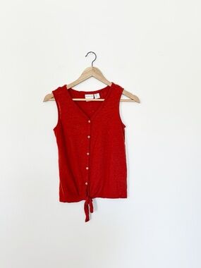 Rachel Zoe Button Tie Front Sleeveless 100% Linen Top